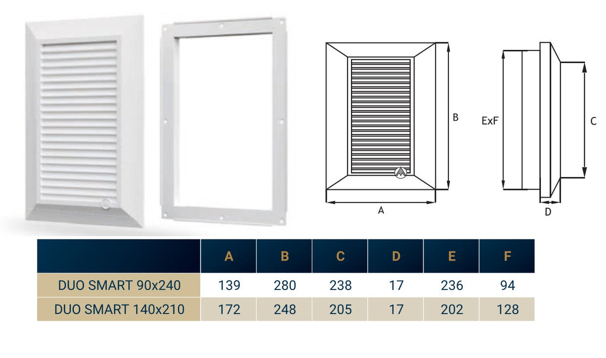 White Duo Smart Louvre Vent with Fly Mesh, 140mm x 210mm