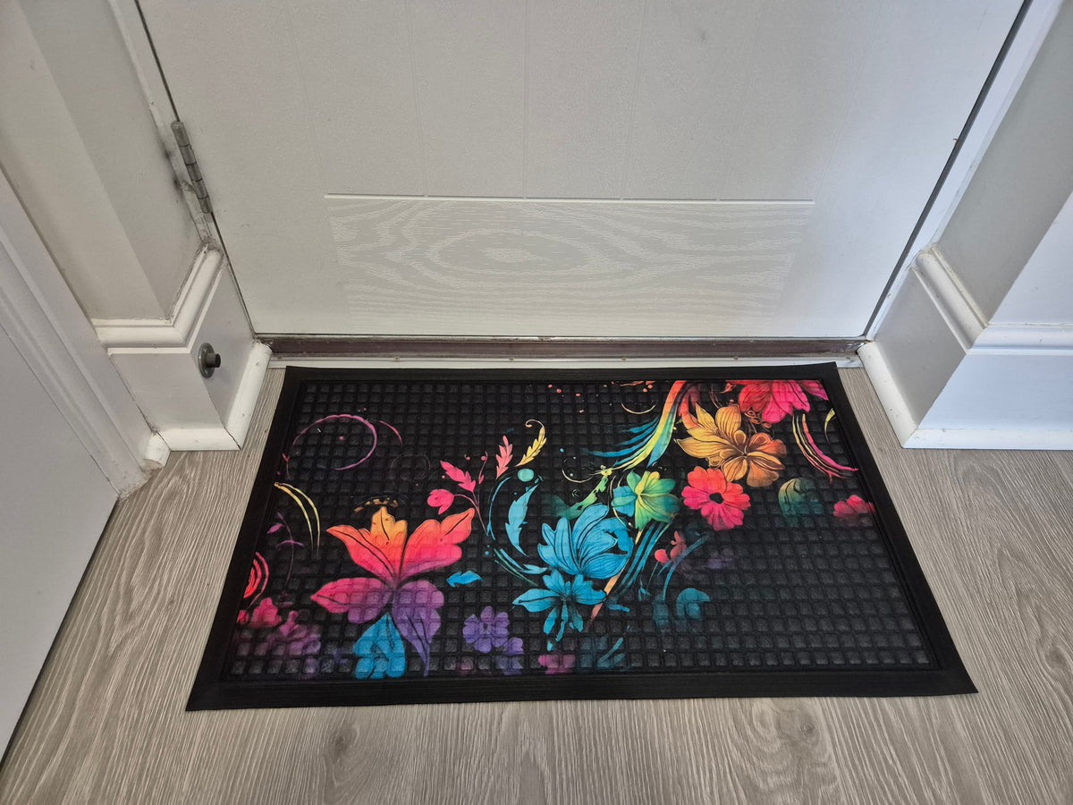 3D Embossed Doormat, 75cm x 45cm - Neon Flowers