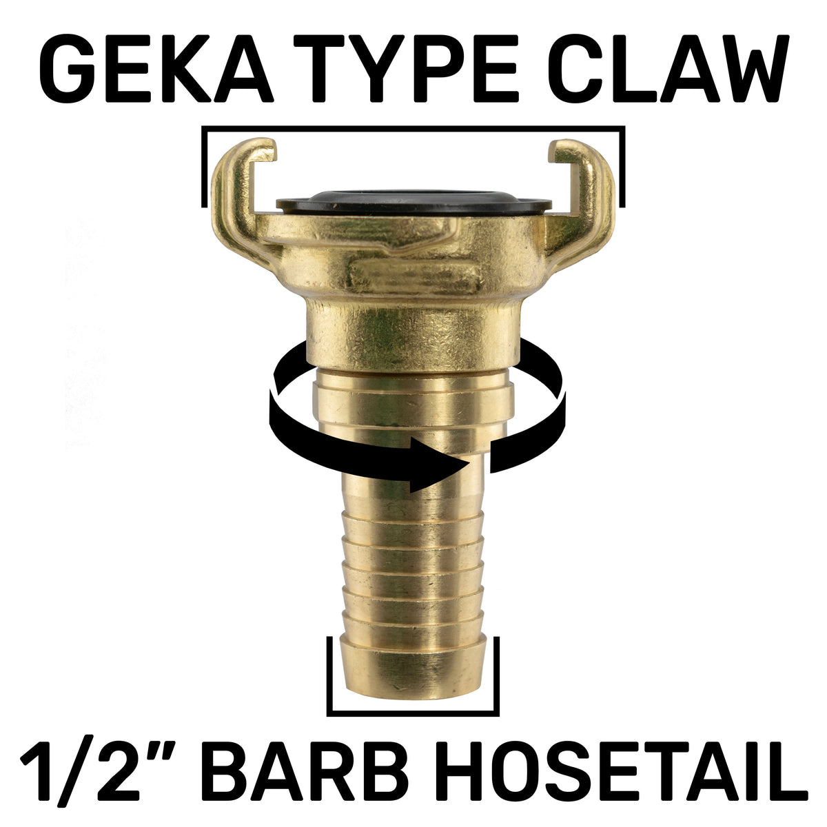 Brass GEKA Style Claw Swivel Hosetail Connector, 1/2"
