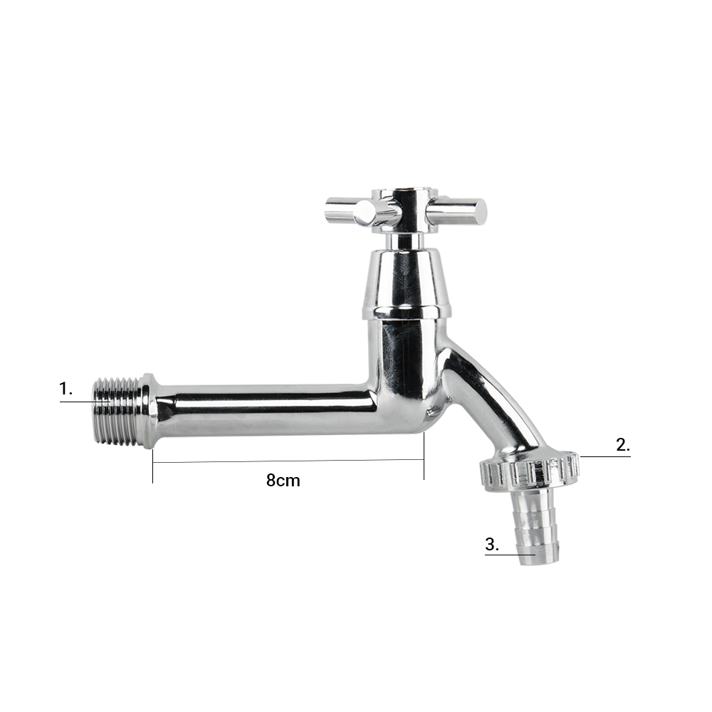Chrome Barbed Single Turn Extended Bib Tap, 1/2" BSP