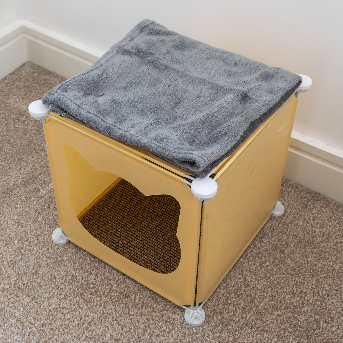 Cream Kitty Cubby Cat Tower Play House, Small