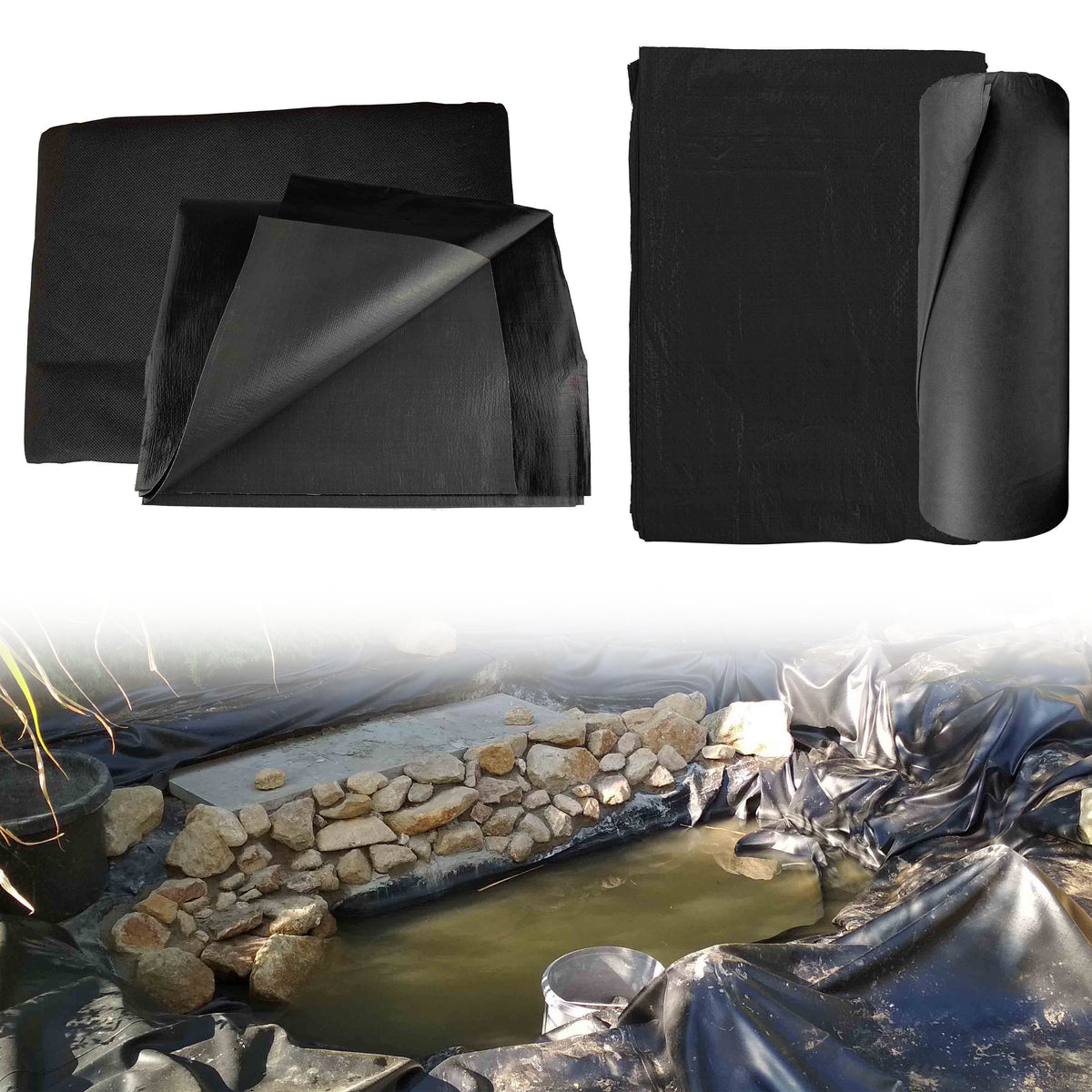200gsm Black Flexible Pond Liner with Underlay, 3m x 4m