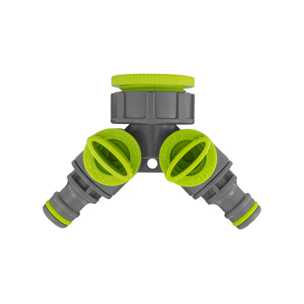 Bradas Double Outlet Tap Splitter with Valves, Lime
