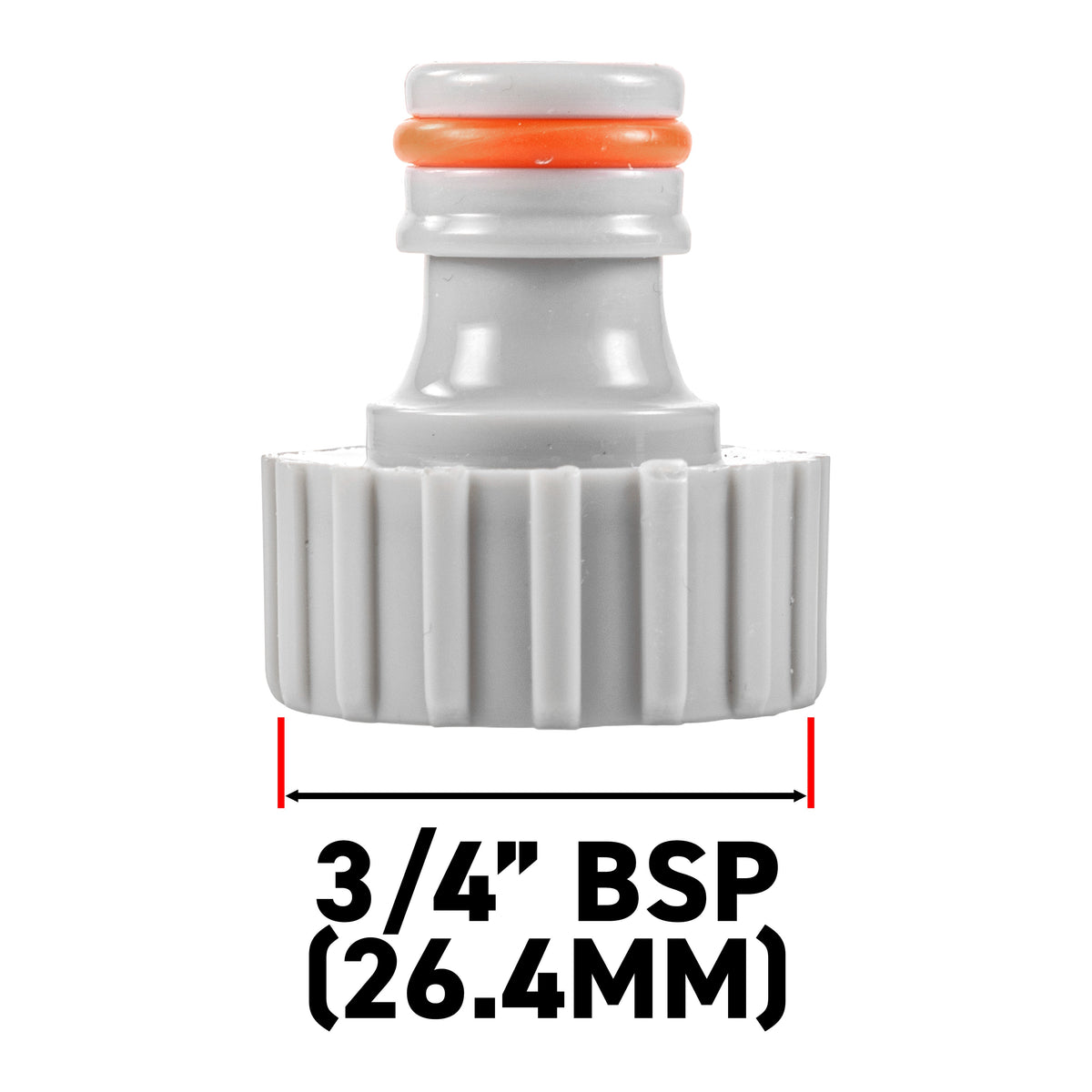 Female Tap Connector – 3/4” & 1/2” BSPF, Grey