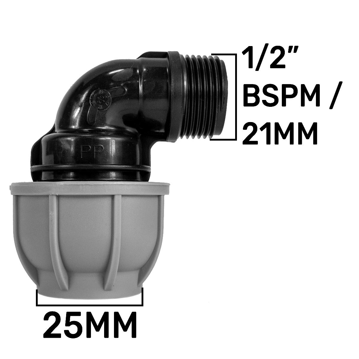 MDPE Elbow, 25mm - 1/2" BSPM