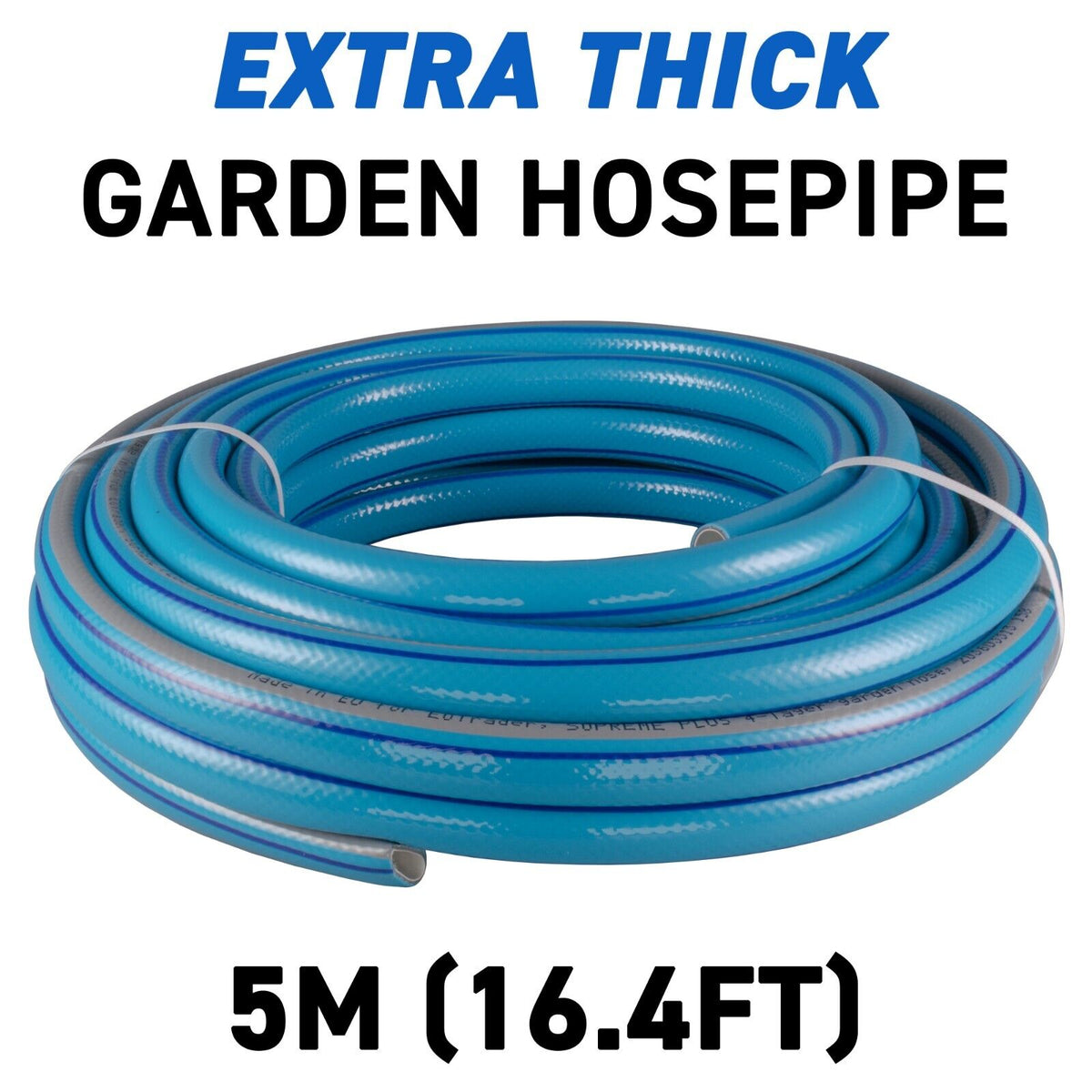 5m Blue Supreme+ 1/2″ Reinforced Garden Hose, 4-Layer