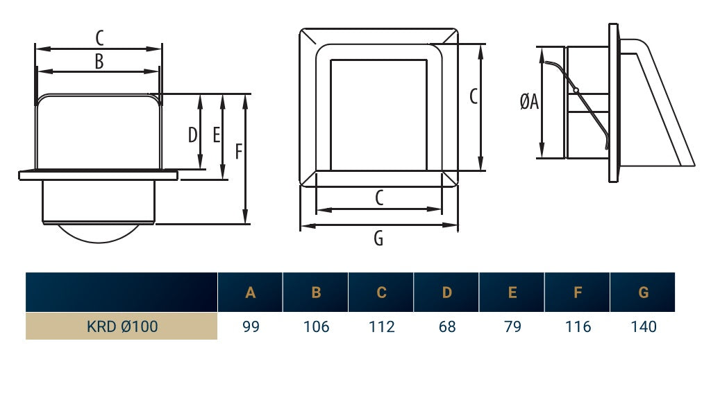 Brown External Louvre Vent with Hood, 100mm x 100mm