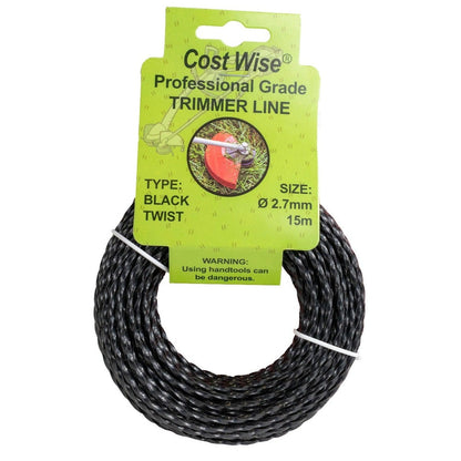 15m Twisted Black Trimmer Line, 2.7mm