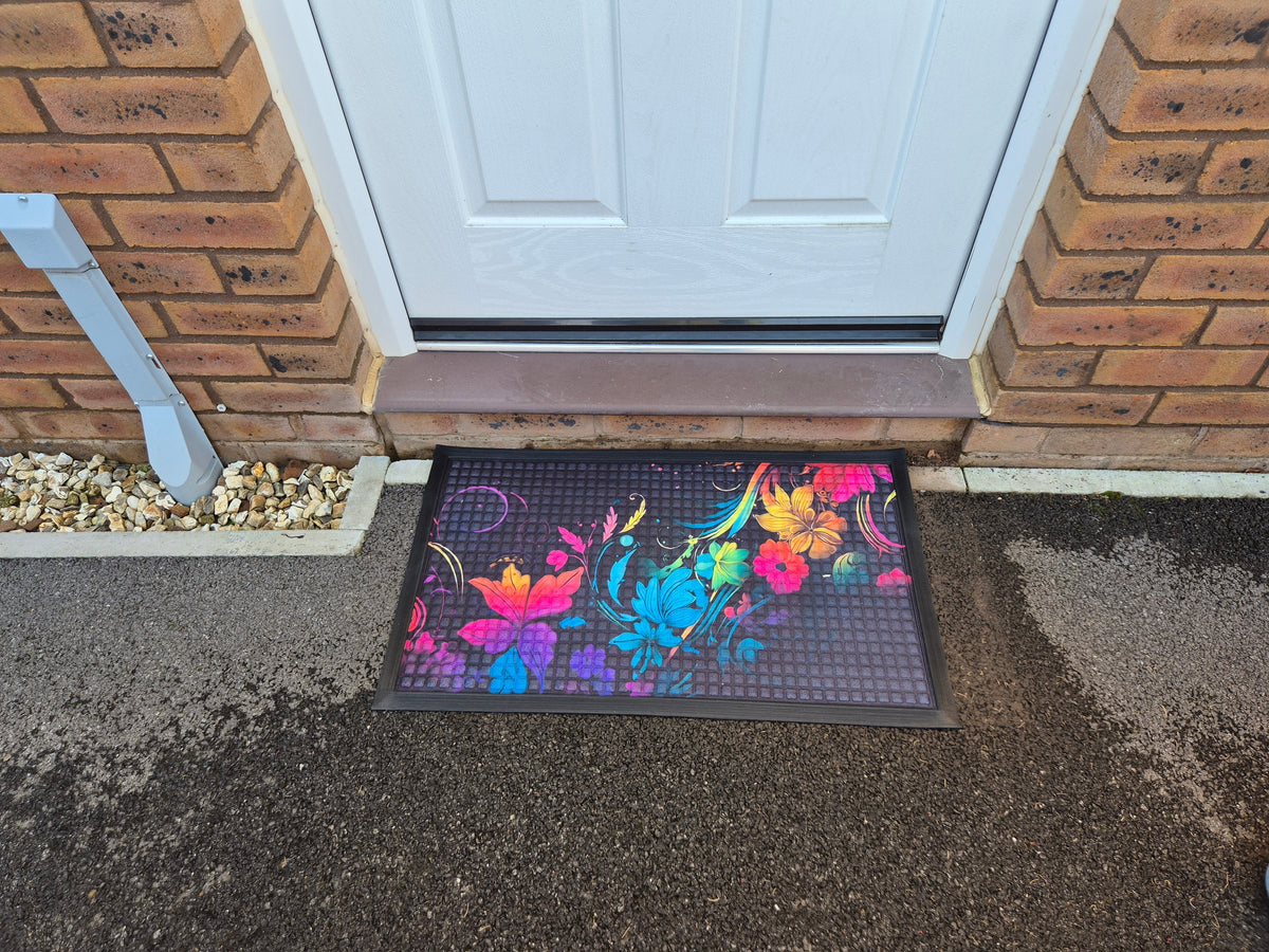 3D Embossed Doormat, 75cm x 45cm - Neon Flowers