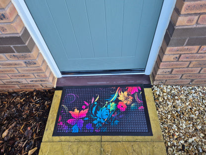 3D Embossed Doormat, 75cm x 45cm - Neon Flowers