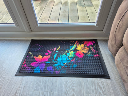 3D Embossed Doormat, 75cm x 45cm - Neon Flowers