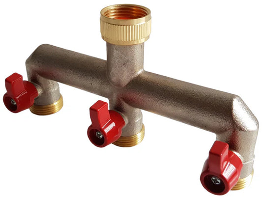 3-Way Tap Splitter with Valves - 3/4" BSPM, Brass