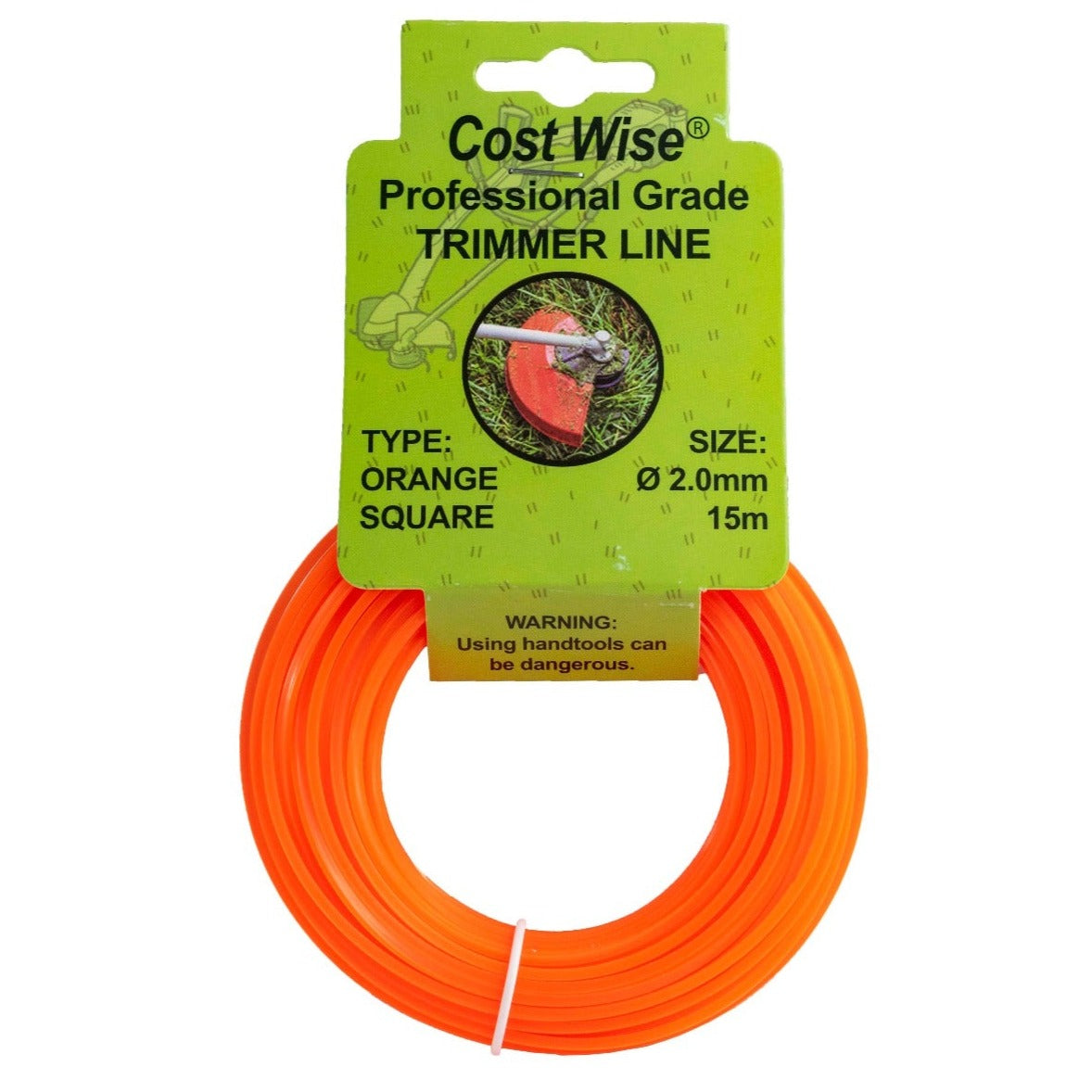 15m Twisted Orange Square Trimmer Line, 2mm