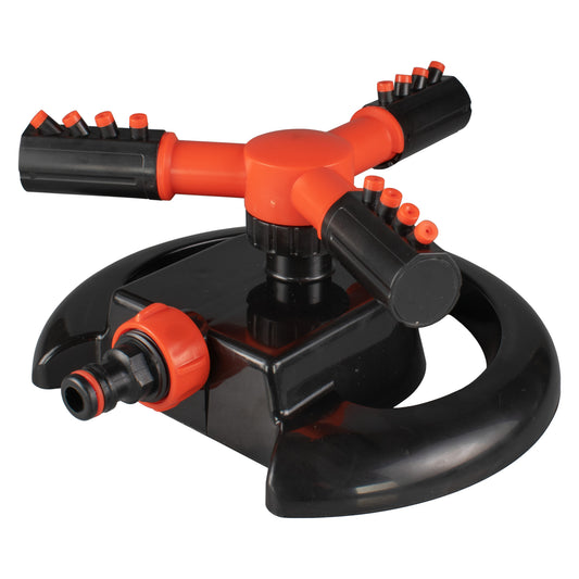 3-Arm Rotating Garden Sprinkler, Black & Orange