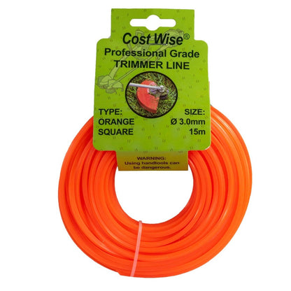 15m Twisted Orange Square Trimmer Line, 3mm