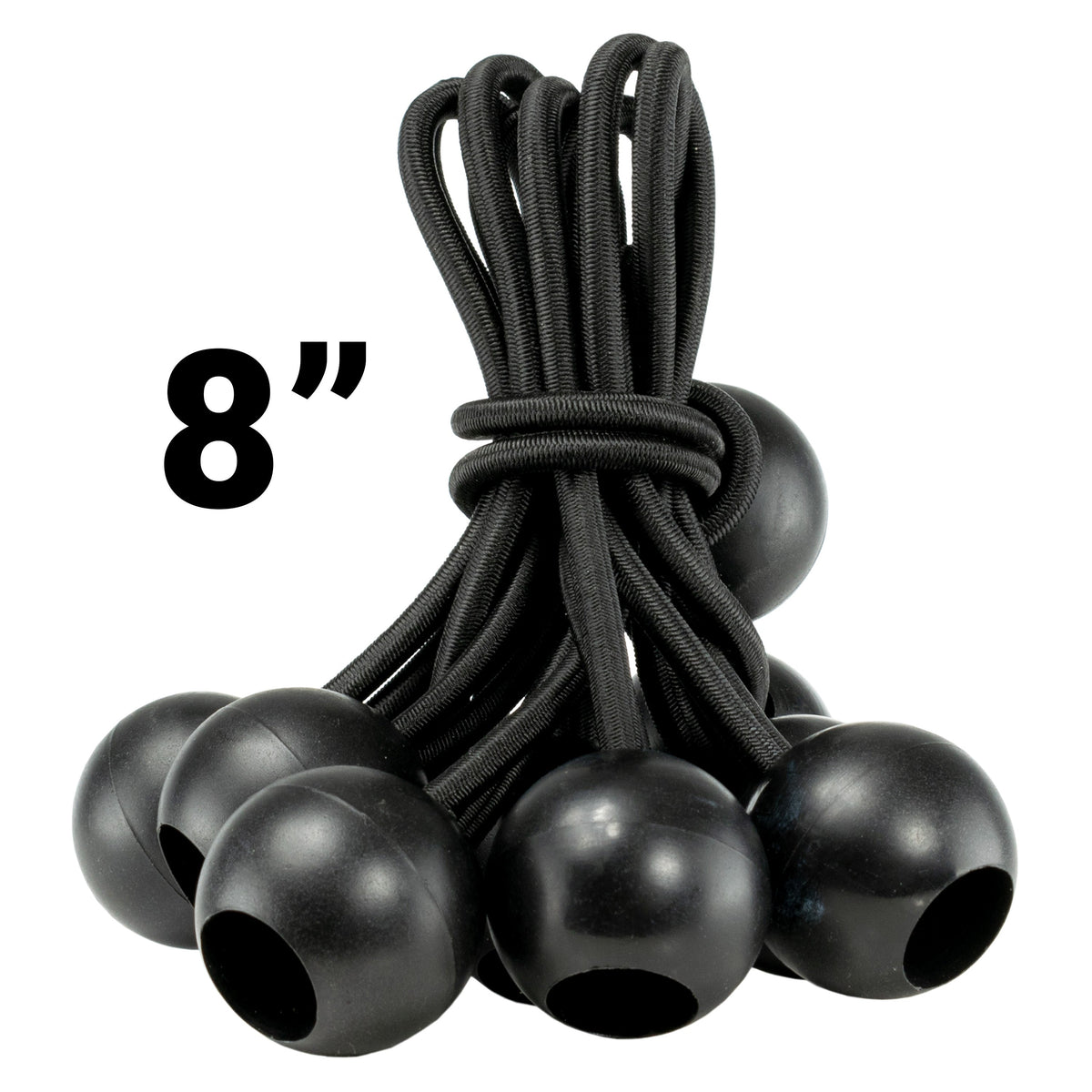 8" Black Bungee Balls, (x20)