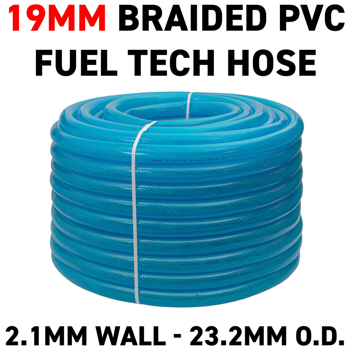 19mm Braided PVC Fuel Tech Hose, Transparent Blue
