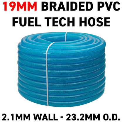 19mm Braided PVC Fuel Tech Hose, Transparent Blue