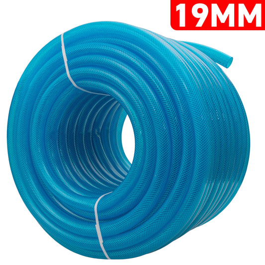 19mm Braided PVC Fuel Tech Hose, Transparent Blue