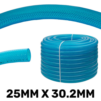 25mm Braided PVC Fuel Tech Hose, Transparent Blue
