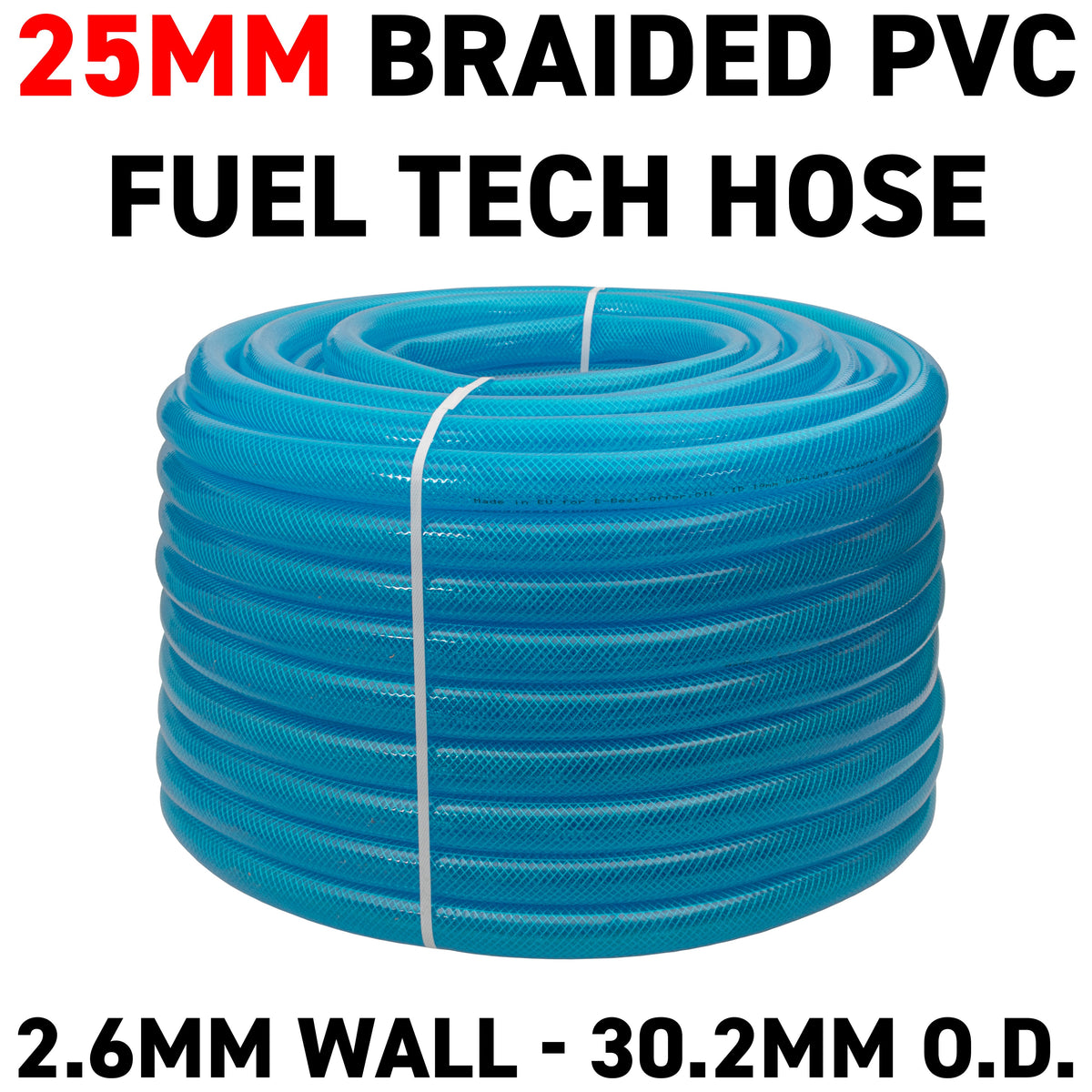 25mm Braided PVC Fuel Tech Hose, Transparent Blue