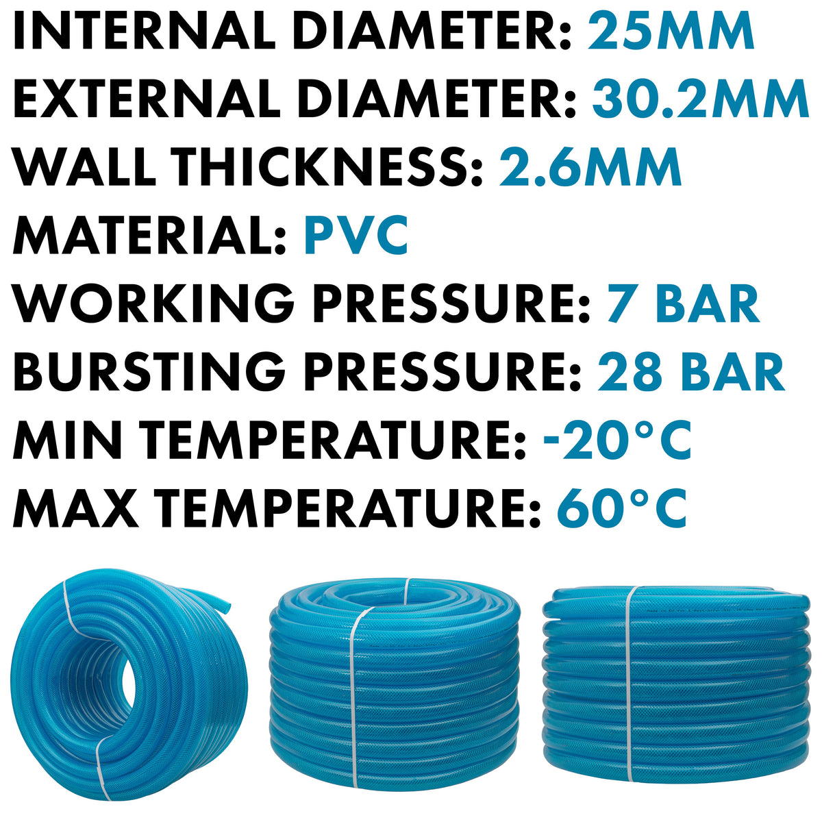25mm Braided PVC Fuel Tech Hose, Transparent Blue