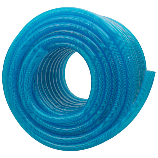 25mm Braided PVC Fuel Tech Hose, Transparent Blue