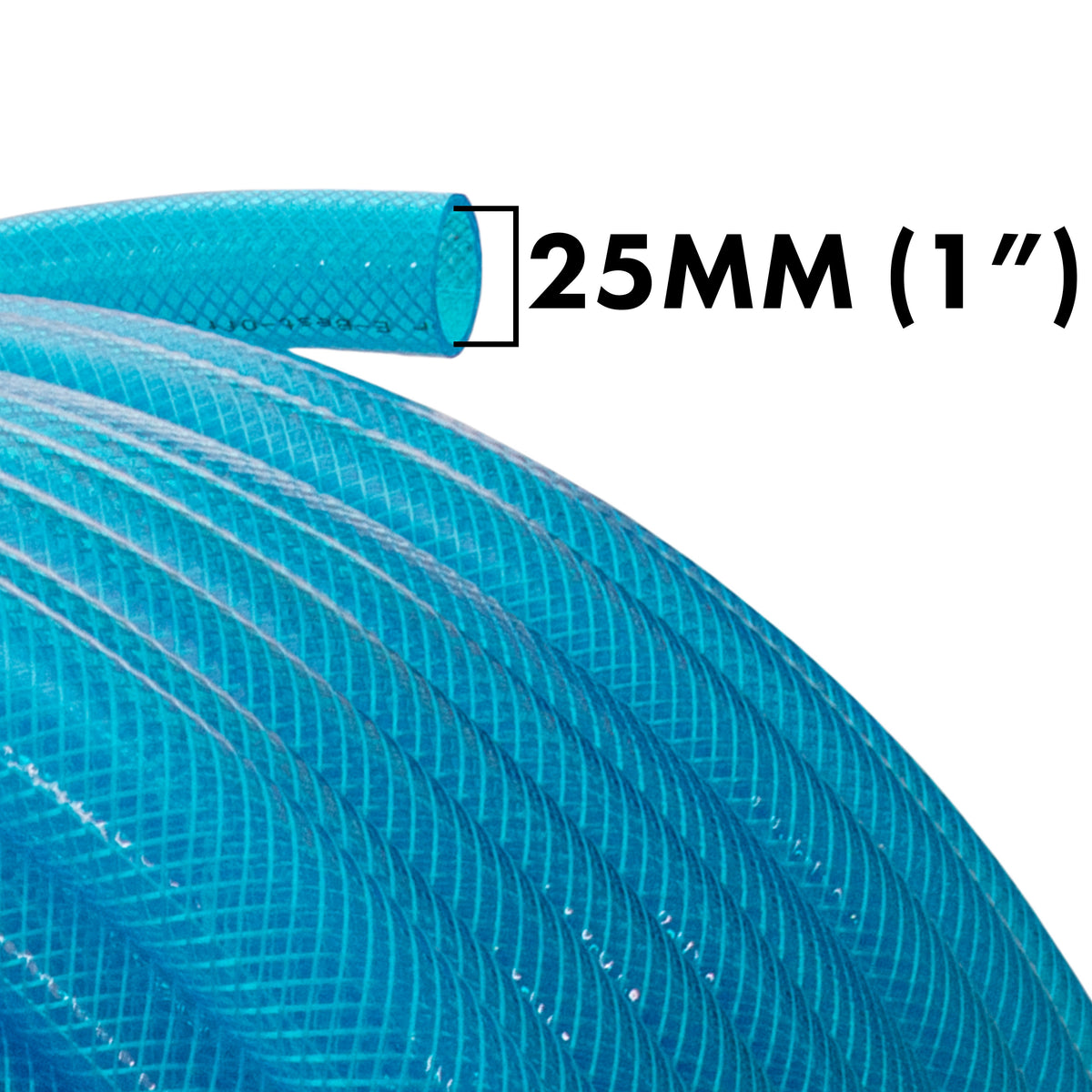 25mm Braided PVC Fuel Tech Hose, Transparent Blue