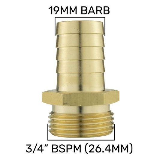 Brass 19mm Barbed Joiner with 3/4" BSP Male Thread