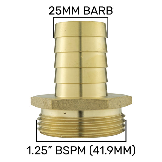 Brass 25mm Barbed Joiner with 1.25" BSP Male Thread