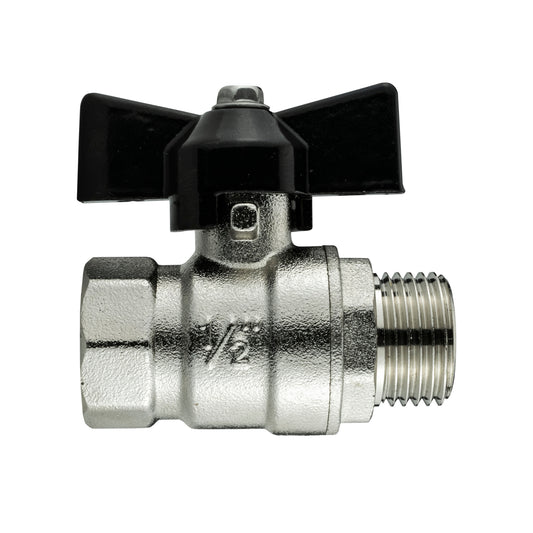Male to Female Nickel Plated Brass Butterfly Valve, 1/2"