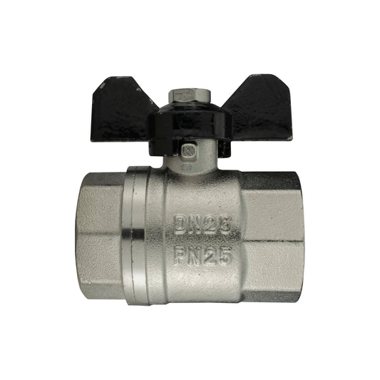 Female Nickel Plated Brass Butterfly Valve, 3/4"
