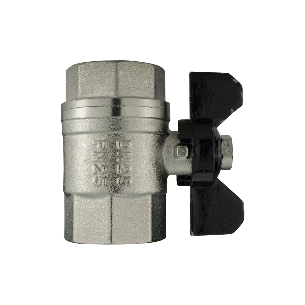 Female Nickel Plated Brass Butterfly Valve, 1"