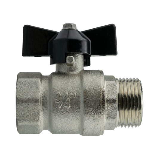 Male to Female Nickel Plated Brass Butterfly Valve, 3/4"