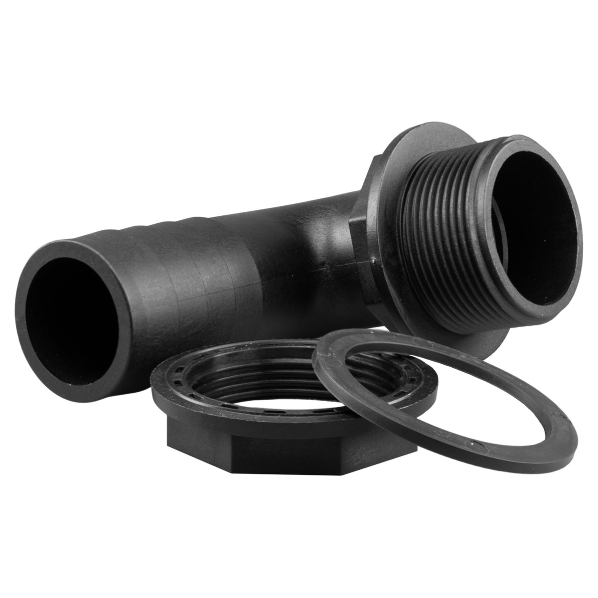 Water Butt 90° Overflow Elbow with Nut & Washer, 1.25"