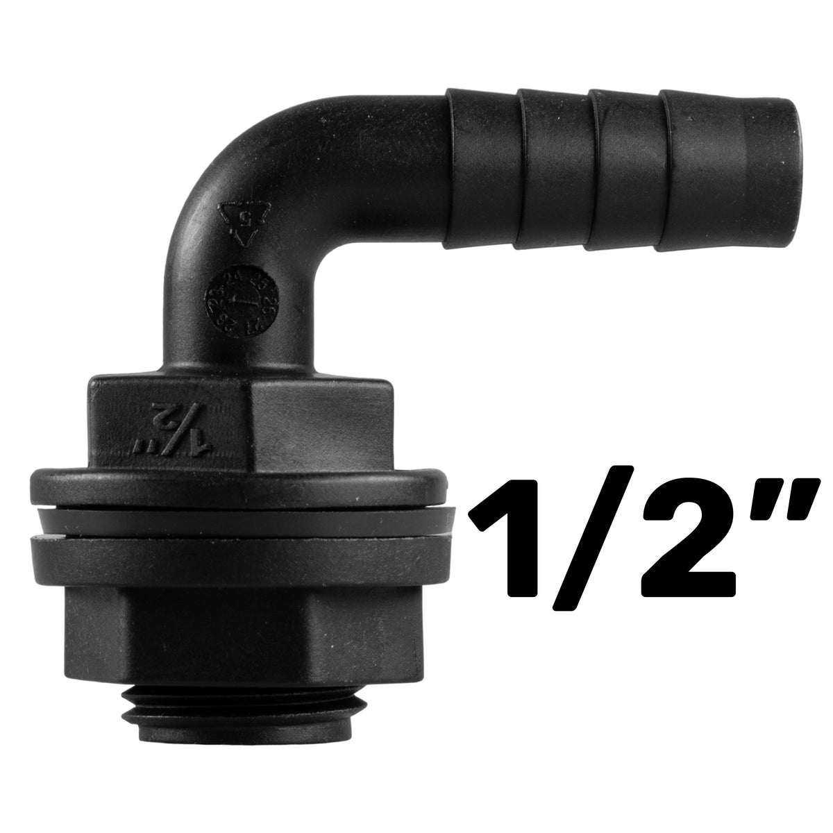 Water Butt 90° Overflow Elbow with Nut & Washer, 1/2"