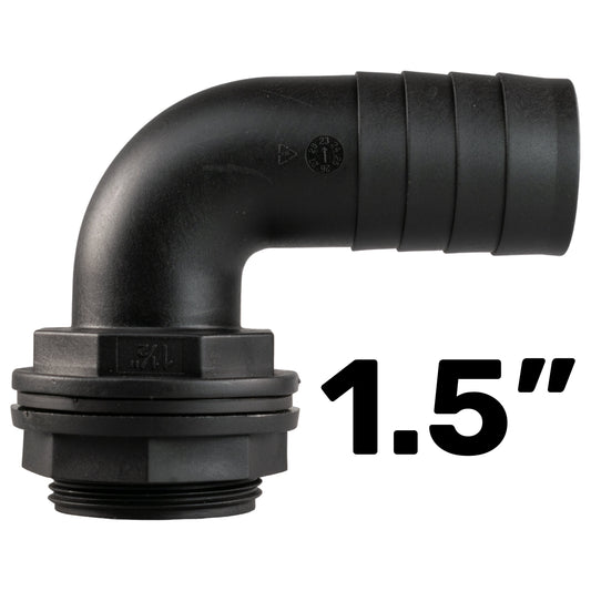 Water Butt 90° Overflow Elbow with Nut & Washer, 1.5"