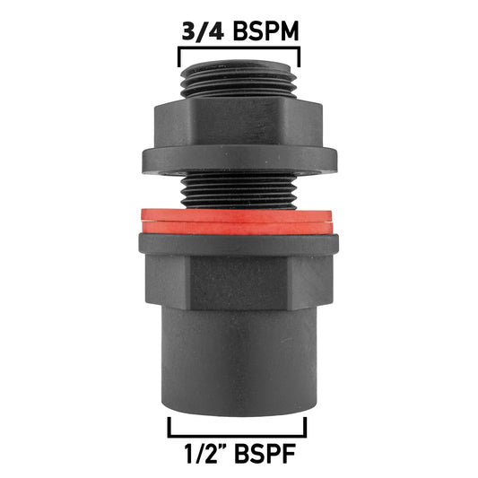 Water Butt Tank Adapter, 3/4" BSPM to 1/2" BSPF
