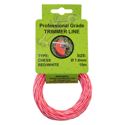 15m Dual Core Twisted Red Chess Trimmer Line, 1.6mm