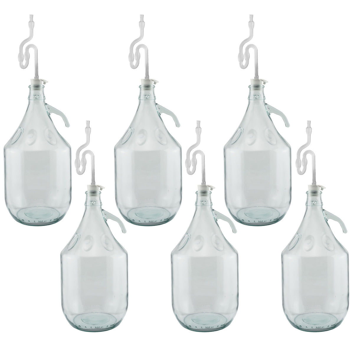 5L Clear Glass Demijohn Bottles with Airlocks & Bungs, Box of 6