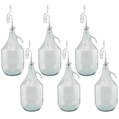 5L Clear Glass Demijohn Bottles with Airlocks & Bungs, Box of 6
