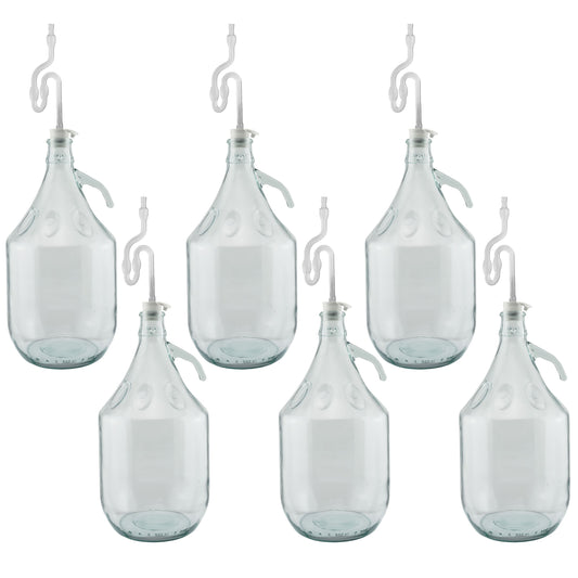 5L Clear Glass Demijohn Bottles with Airlocks & Bungs, Box of 6