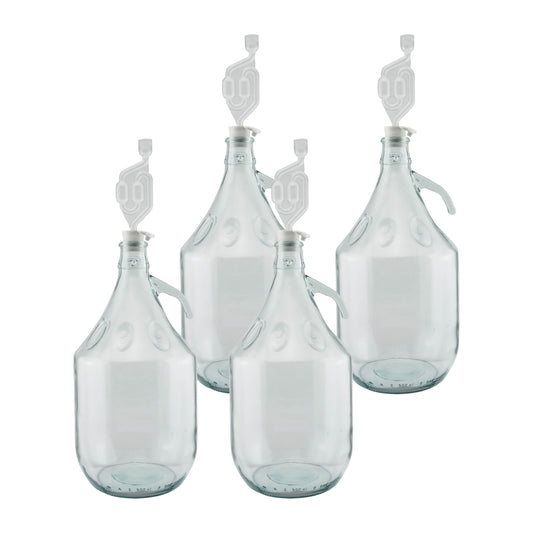 5L Clear Glass Demijohn Bottles with Airlocks & Bungs, Box of 4