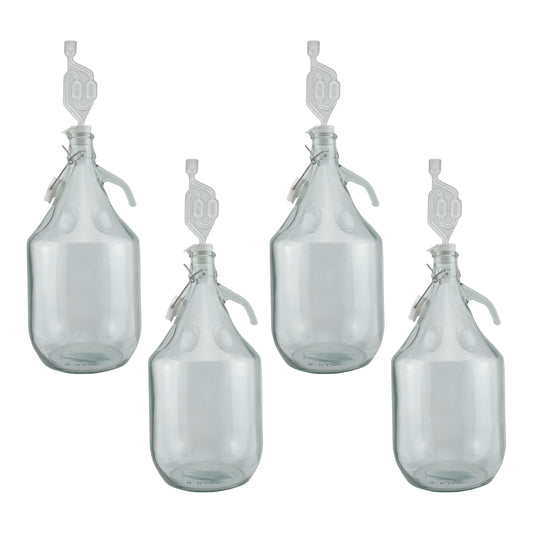 5L Glass Demijohns with Swing-top Caps, Airlocks & Bungs, Box of 4