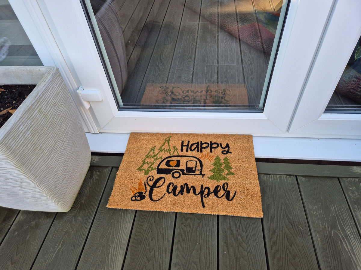 Coir Doormat, 60cm x 40cm - 'Happy Camper'