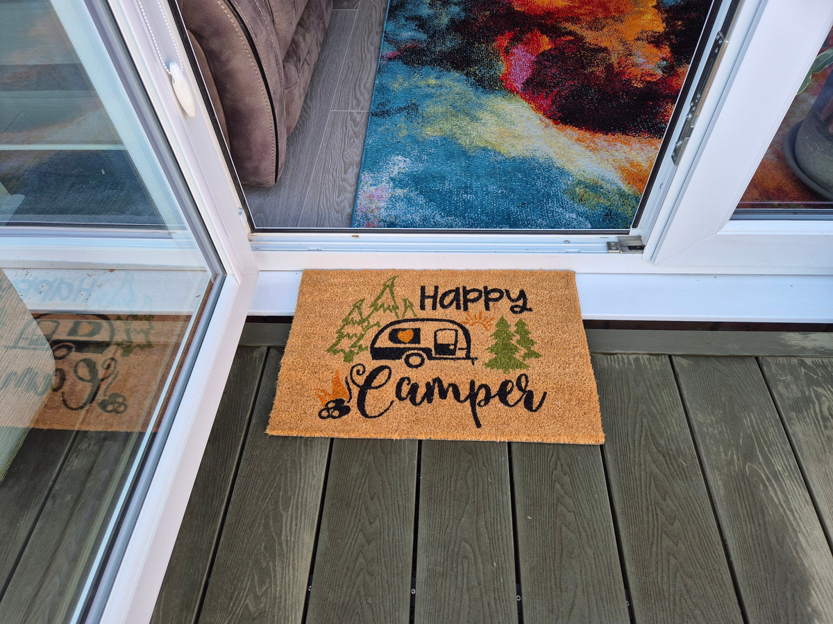 Coir Doormat, 60cm x 40cm - 'Happy Camper'