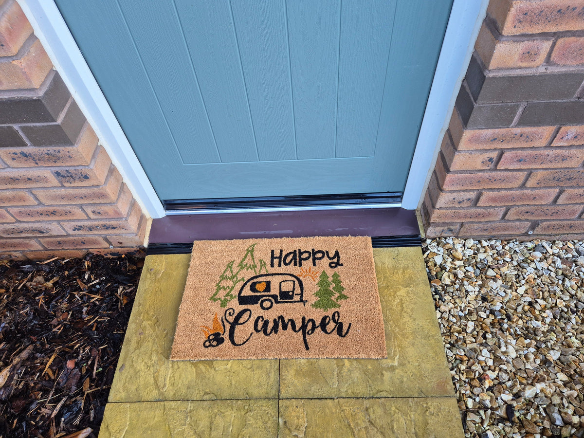Coir Doormat, 60cm x 40cm - 'Happy Camper'
