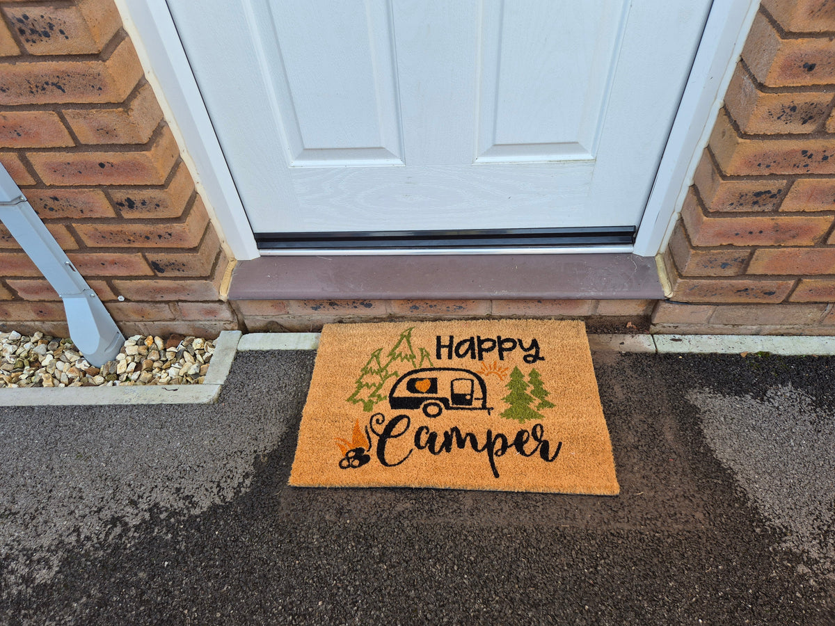 Coir Doormat, 60cm x 40cm - 'Happy Camper'