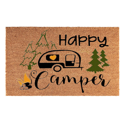 Coir Doormat, 60cm x 40cm - 'Happy Camper'