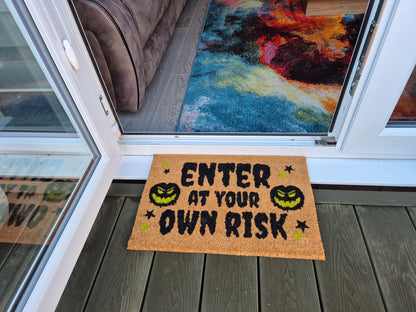 Coir Doormat, 60cm x 40cm - 'Enter At Your Own Risk'